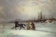 Cornelius Krieghoff habitants sleighing oil on canvas